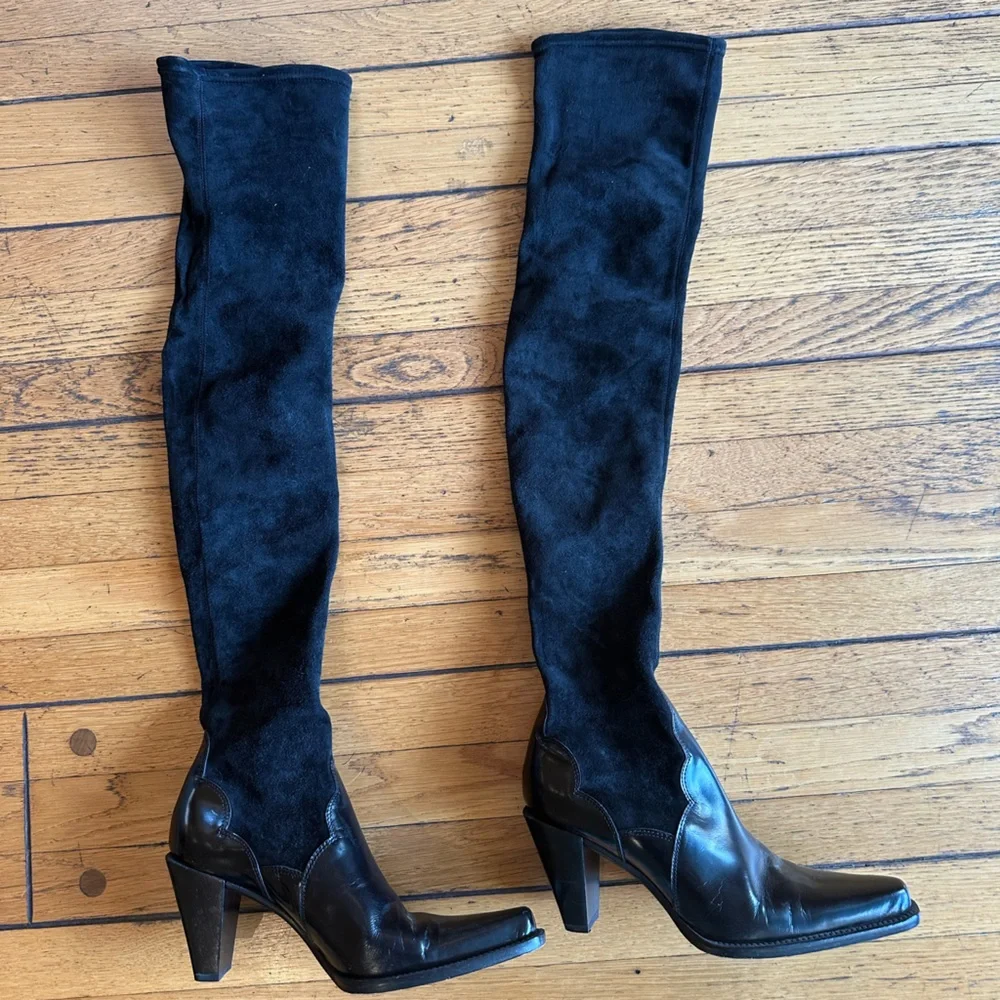 Donald Pliner Black suede & leather Over-the-Knee Women's Boots size 7 - Picture 2 of 8